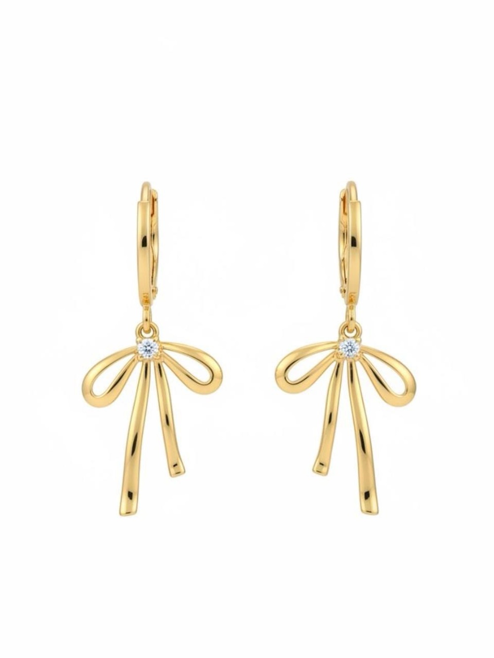 Gold Bow Drop Earrings with Sparkling Accent - Unbranded